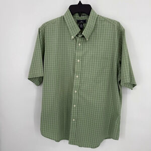 Dockers Mens L 16-16.5 Green Plaid Button Down Shirt Short Sleeve No Wrinkle